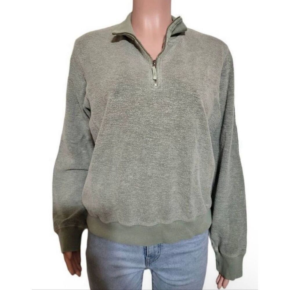 Pulp Women's Long Sleeve Henley Terry Cloth swamp Half Zip sweater M